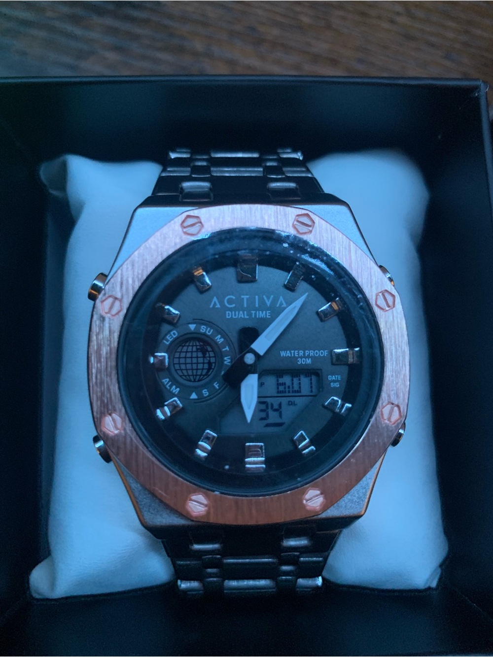 Ativa Men's Dual-Time Watch in Rose Gold and Black Metal